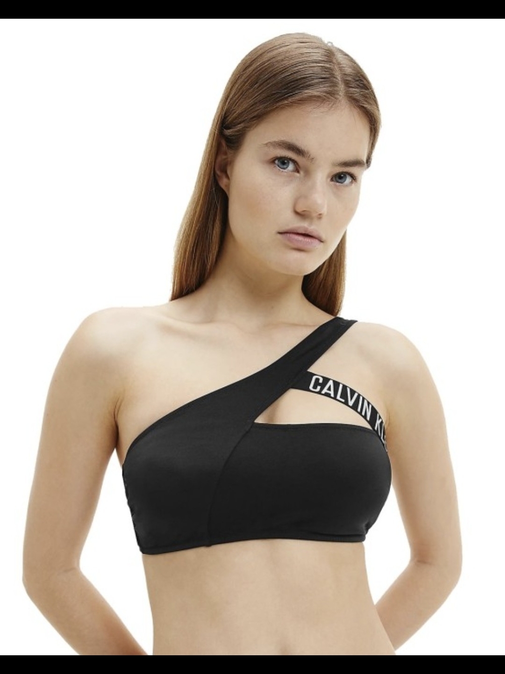 Calvin Klein Black Asymmetric One-Shoulder Swim Top - Picture 2 of 7